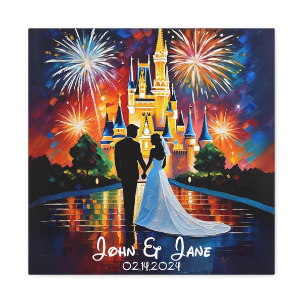Custom Disney Wedding Canvas Art, Bride and Groom Anniversary Gift