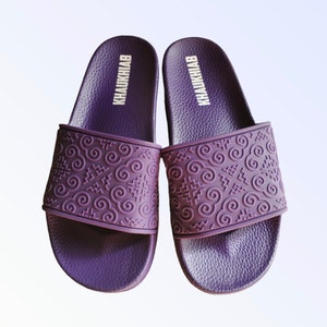 Purple Hmong Swirl Slides, Hmong Slides, Hmong Sandals, Hmong, Hmong Gifts, Hmong Gift Ideas, Gifts, Hmong Birthday Anniversary Gifts