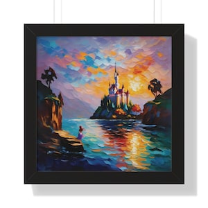 Impression d&#39;art mural château de la petite sirène Disney, décoration d&#39;intérieur inspirée du château de Disney, décoration de salon pour enfants océan Disney,