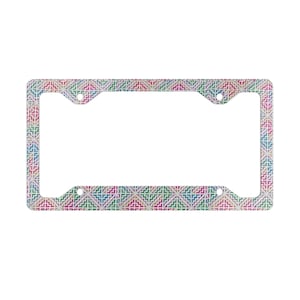 White Hmong Paj Ntaub Metal License Plate Frame, Hmong, Hmong Gifts, Hmong License Plate Frames, Hmong Birthday Gifts, Hmong Christmas Gifts
