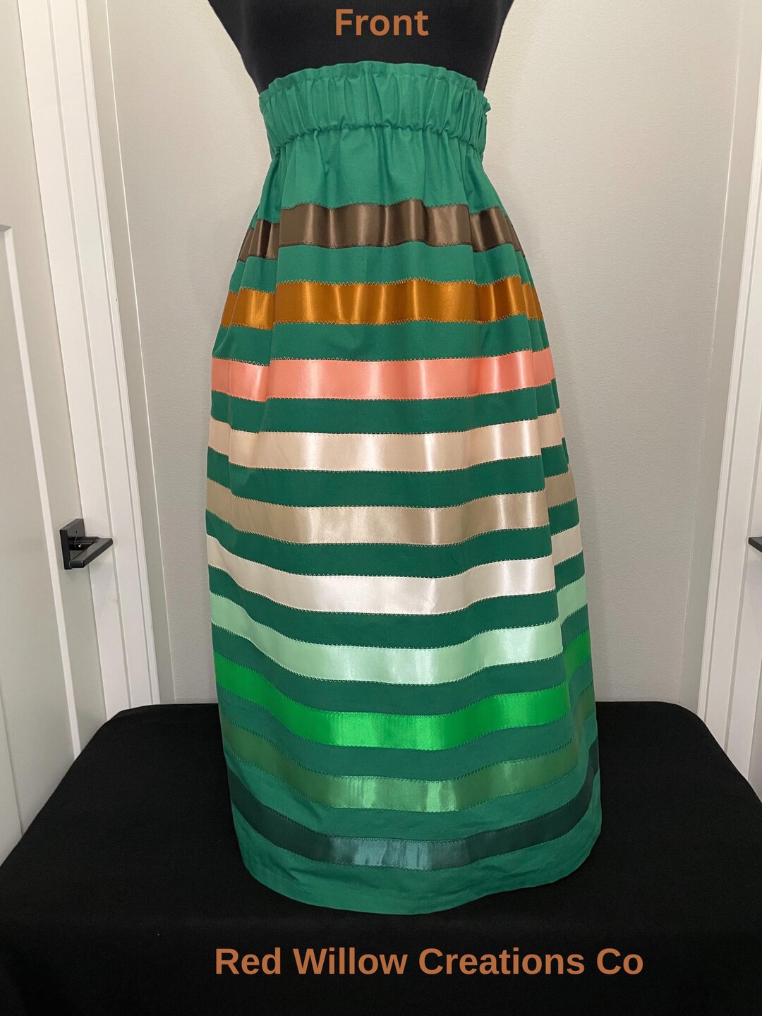 Native American Pattern Ribbon Native American Ribbon Skirt: Forest Green Cotton, Satin Ribbons With ...