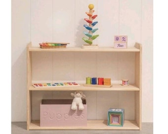 Estantería Montessori/Librería Montessori/ 3 baldas(84,5 x 74 x 30cm) realizada 100% en madera natural, Hecho en España de manera artesanal