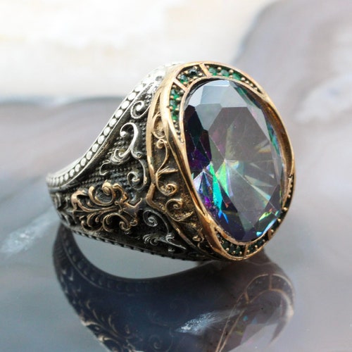 Mystic Topaz Men's Ring Handmade Men's Ring Ottoman - Etsy
