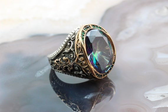 Mystic Topaz Men's Ring Handmade Men's Ring Ottoman | Etsy