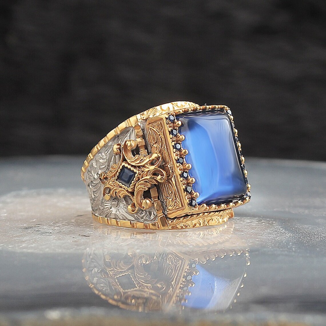 Sapphire Men's Ring Handmade Men's Ring Ottoman Etsy
