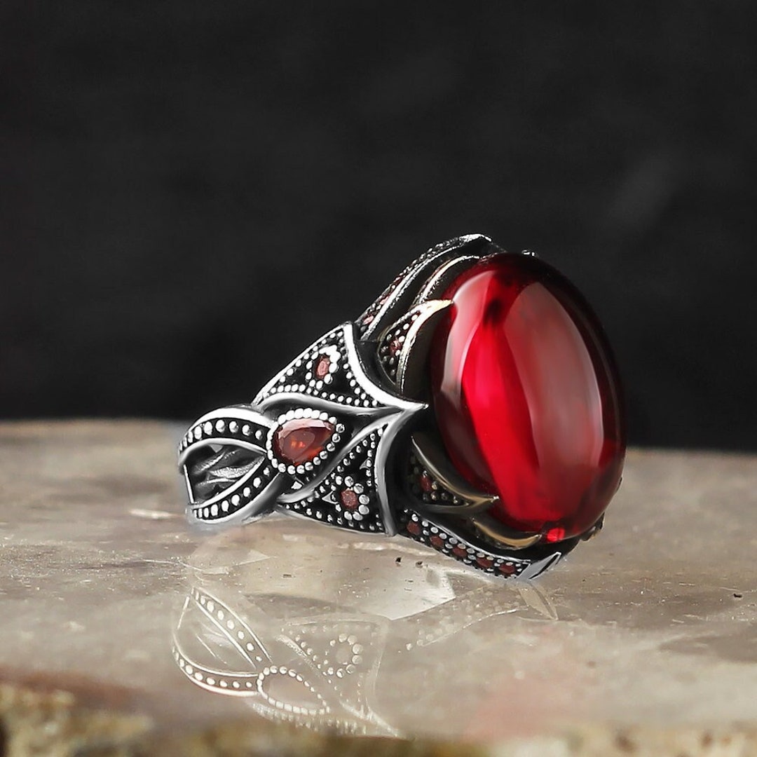 Ruby Men's Ring, Handmade Mens Ring, Ottoman Mens Ring, 925 Sterling ...
