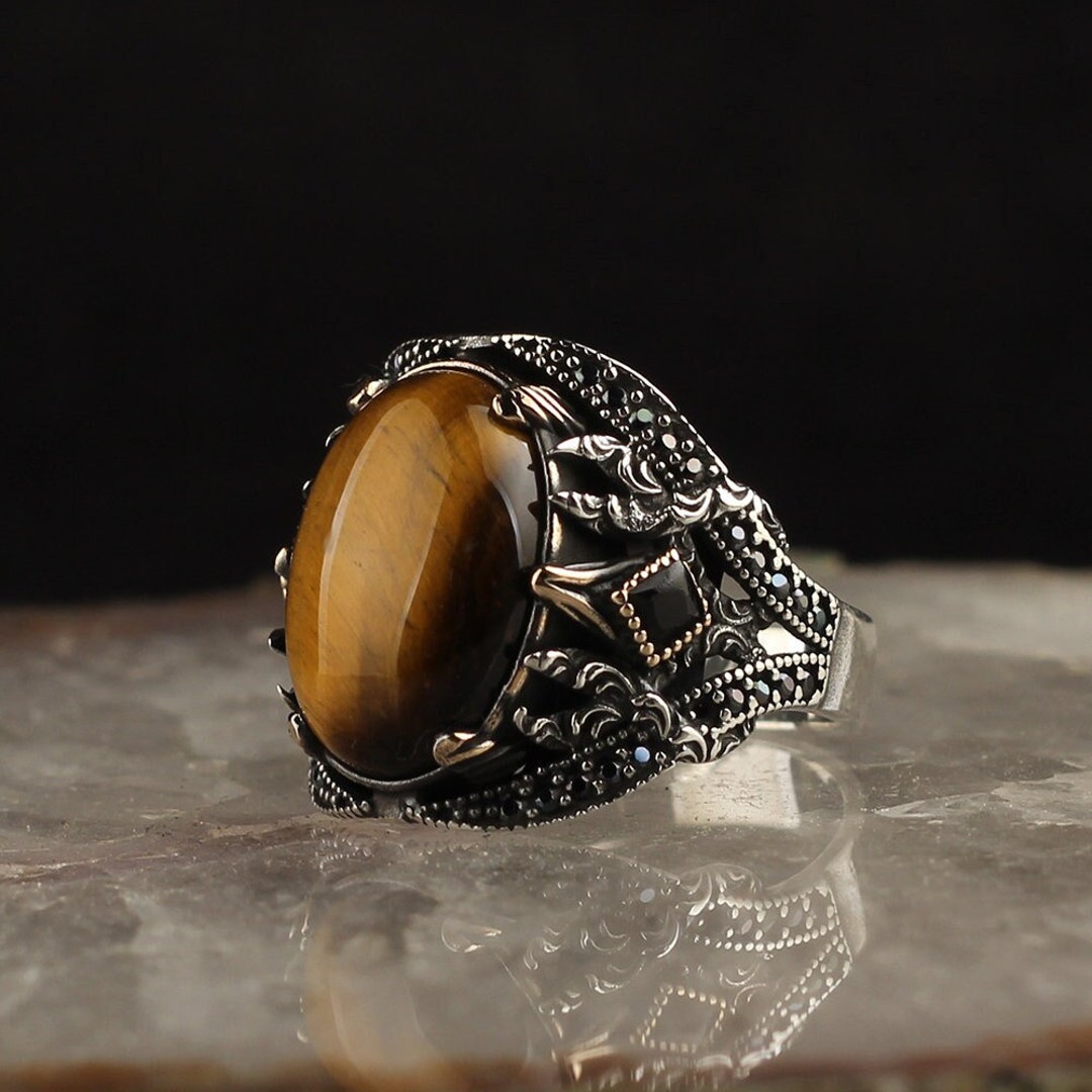 Handmade Men's Ring, Tiger Eye Men's Ring, Ottoman Men's Ring, 925 ...