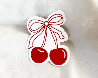 Bow & Cherries Sticker | Cherry Sticker | Croquette | Bow | Bow Design | Bow Sticker | Laptop Sticker | Stickers | Laptop | Water Bottle