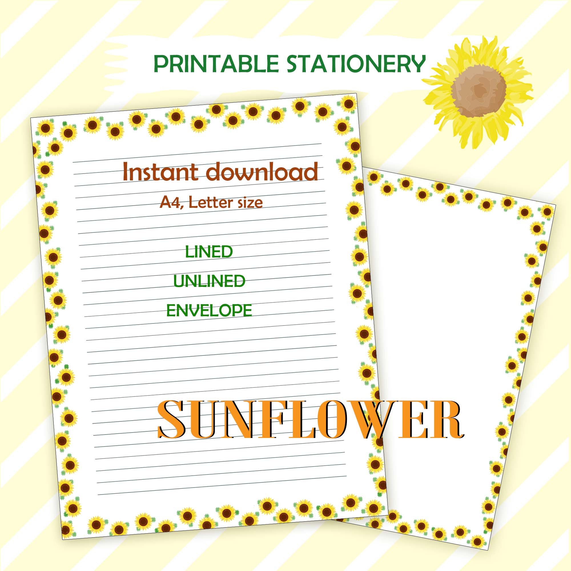 Sunflower Printable Stationery Paper Lined Unlined - Etsy
