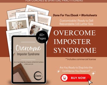 Ebook Imposter Syndrome Done For You, Practical Worksheets Life Coaching Tools, Therapy Workbook and Lead Magnet Canva Template for Coach
