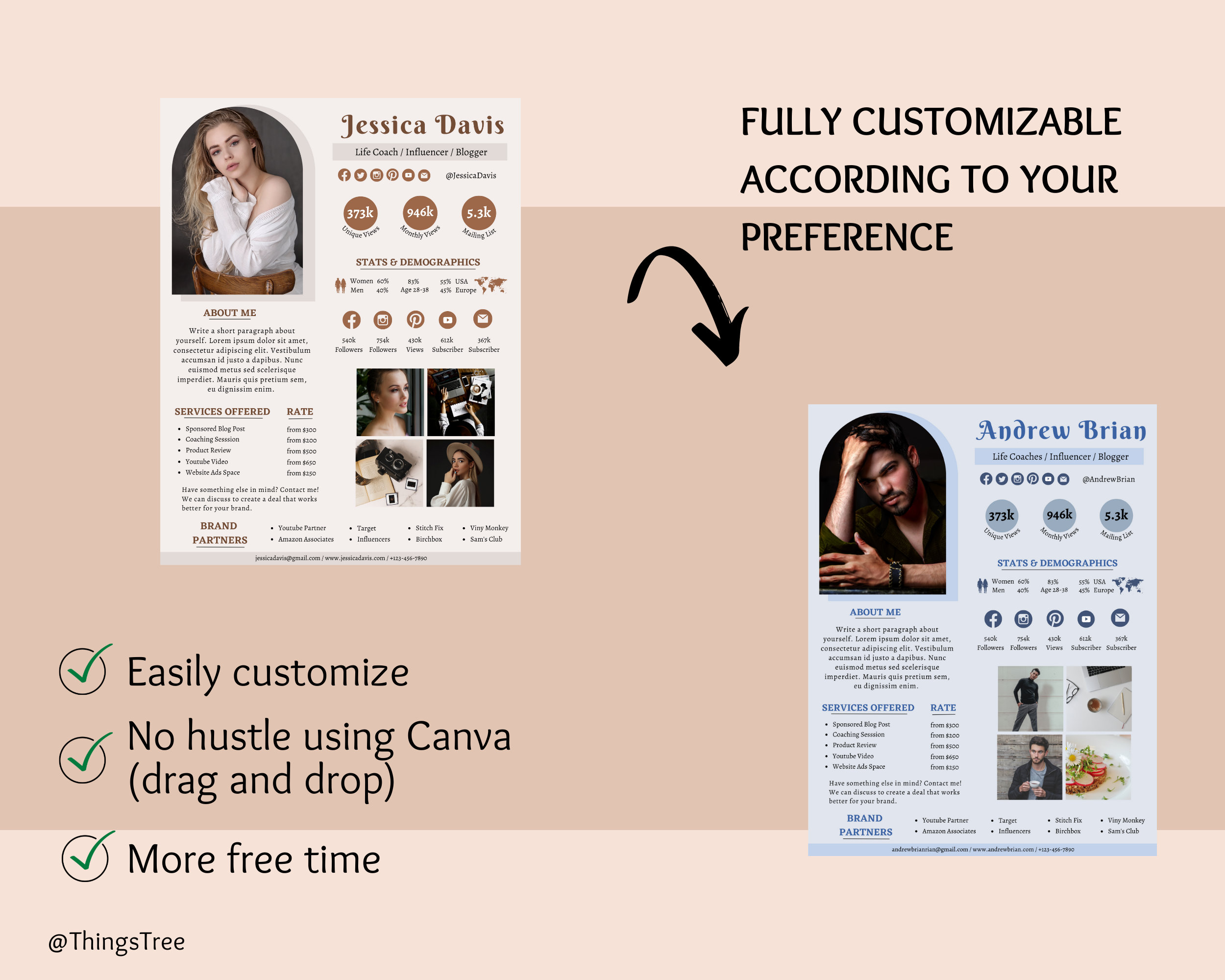 Influencer Roster Sheet Template Canva Social Media Influencer| Rate Sheet| Media Kit ...