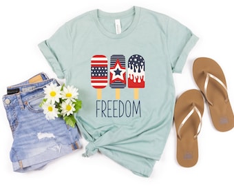 Patriotic Popsicle Shirt, Fourth of July Freedom T-Shirt, Popsicle Stars and Stripes TShirt, Red Blue White Popsicle Tee, USA Family Tee
