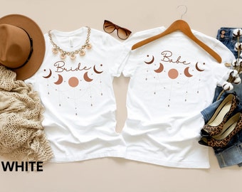 Mystic Moon Boho Bride, Celestial Bachelorette Party Shirts, Boho Bridesmaid, Bride and Babe Matching Bridal Party Tshirts