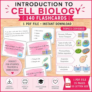 Cellbiologiska flashcards: Utskrivbart studiehjälpmedel (140 flashcards, direkt nedladdning)