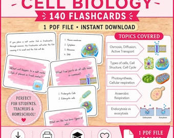 Cell Biology Flashcards: Printable Study Aid (140 Flashcards, Instant Download)