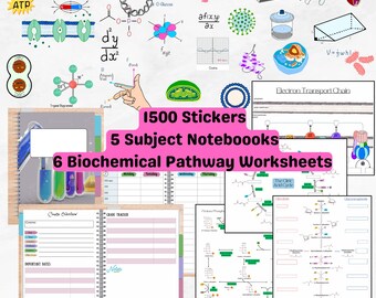 Biochemistry Student Bundle: 1500 Stickers, 5 Digital Notebooks, Pathway Worksheets (Digital Download)