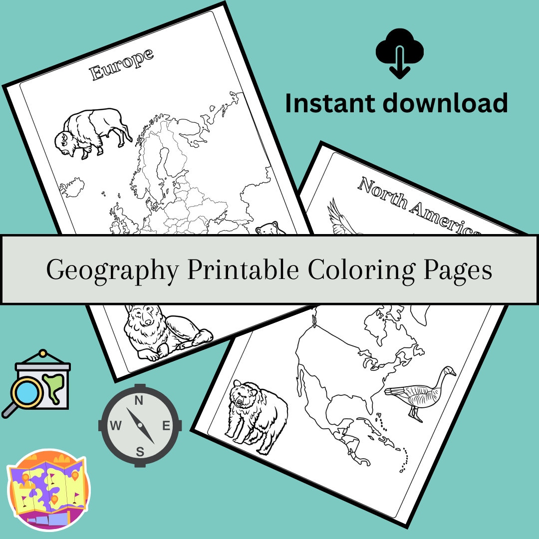 Geography Continents and Animals Coloring Pages for Kids Printable
