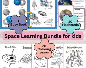 Space Learning Bundle with Busy Book, Flashcards, Coloring Pages (Digital Download)