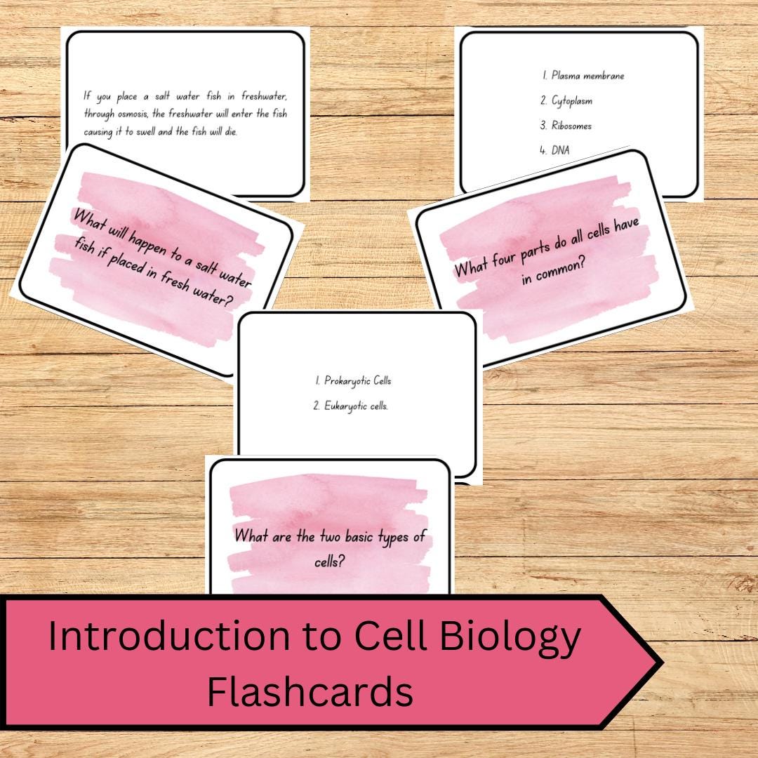 Learning Flash Cards Cells Cell Biology Flashcards: Printable Study Aid (140 Flashcards, Instant ...