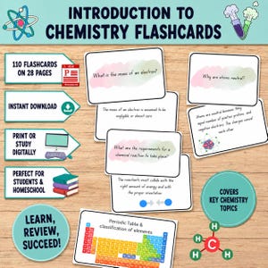 Cartes-éclair sur la chimie : structure atomique, réactions, liaison (PDF imprimable)