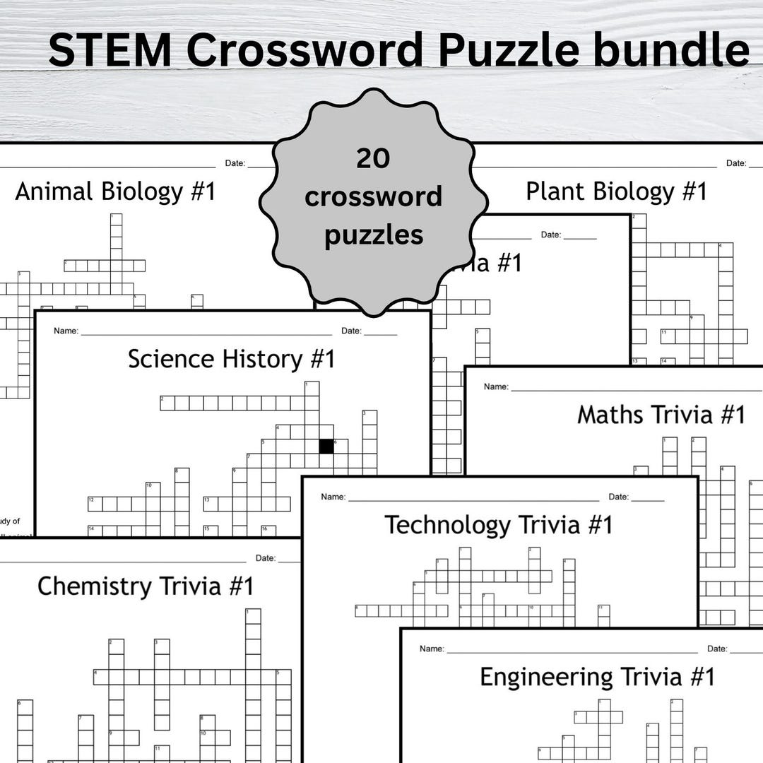 Printable STEM Crossword Puzzle Bundle: Science, Math, Technology (PDF ...