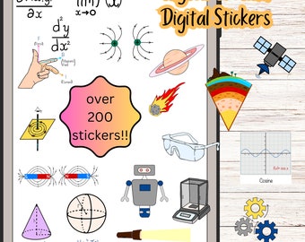 Digitale stickerbundel natuurkunde en wiskunde voor het maken van aantekeningen met Goodnotes, Notability, One Note
