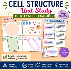 Cell Structure Unit Study: Build-a-Cell Activity & Flashcards (PDF)