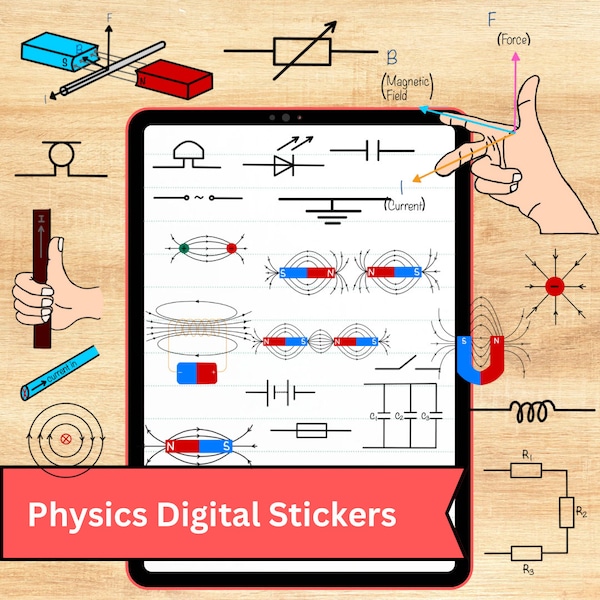 Physics Digital Stickers for taking notes | Electrical and Magnetism Pre-cropped PNG stickers for Physics notes