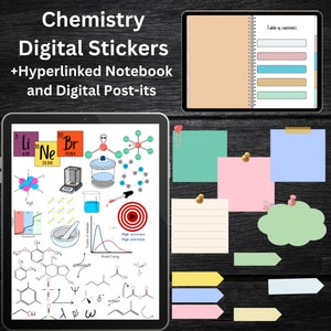 Chemie Aufkleber und Notizbuch mit digitalen Post-its zum Notieren für die allgemeine und organische Chemie
