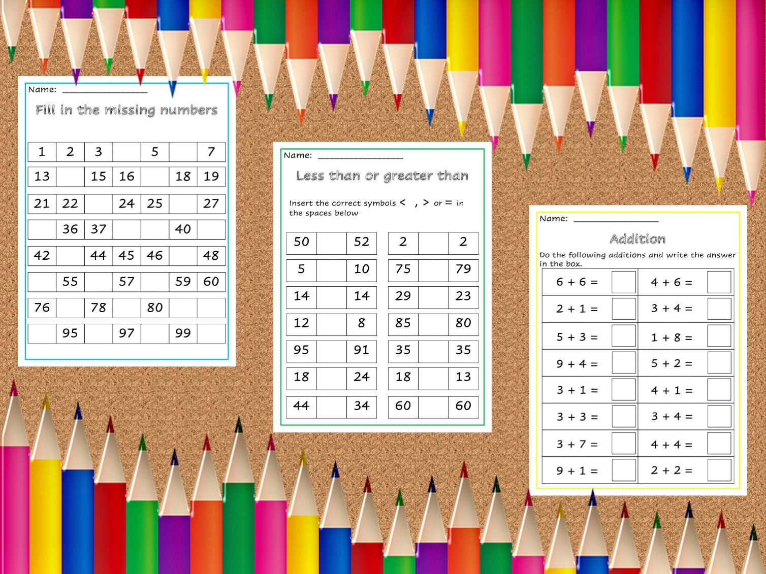 grade 1 mathematics printable worksheets addition etsy