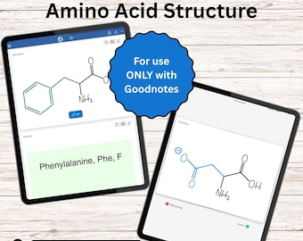 Amino Acid Digital Flashcards for Goodnotes with structures and names