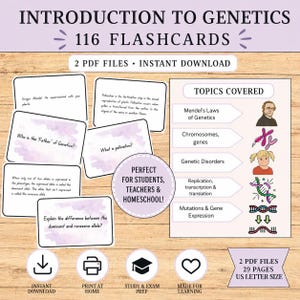 Genetics Flashcards: Biology Study Cards for Students (116, Instant Download)
