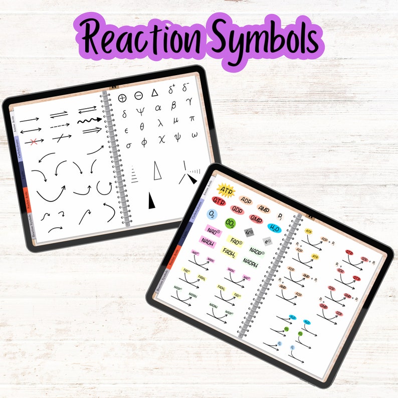 Reaction symbols and biochemistry icons for metabolic pathways and reaction diagrams.