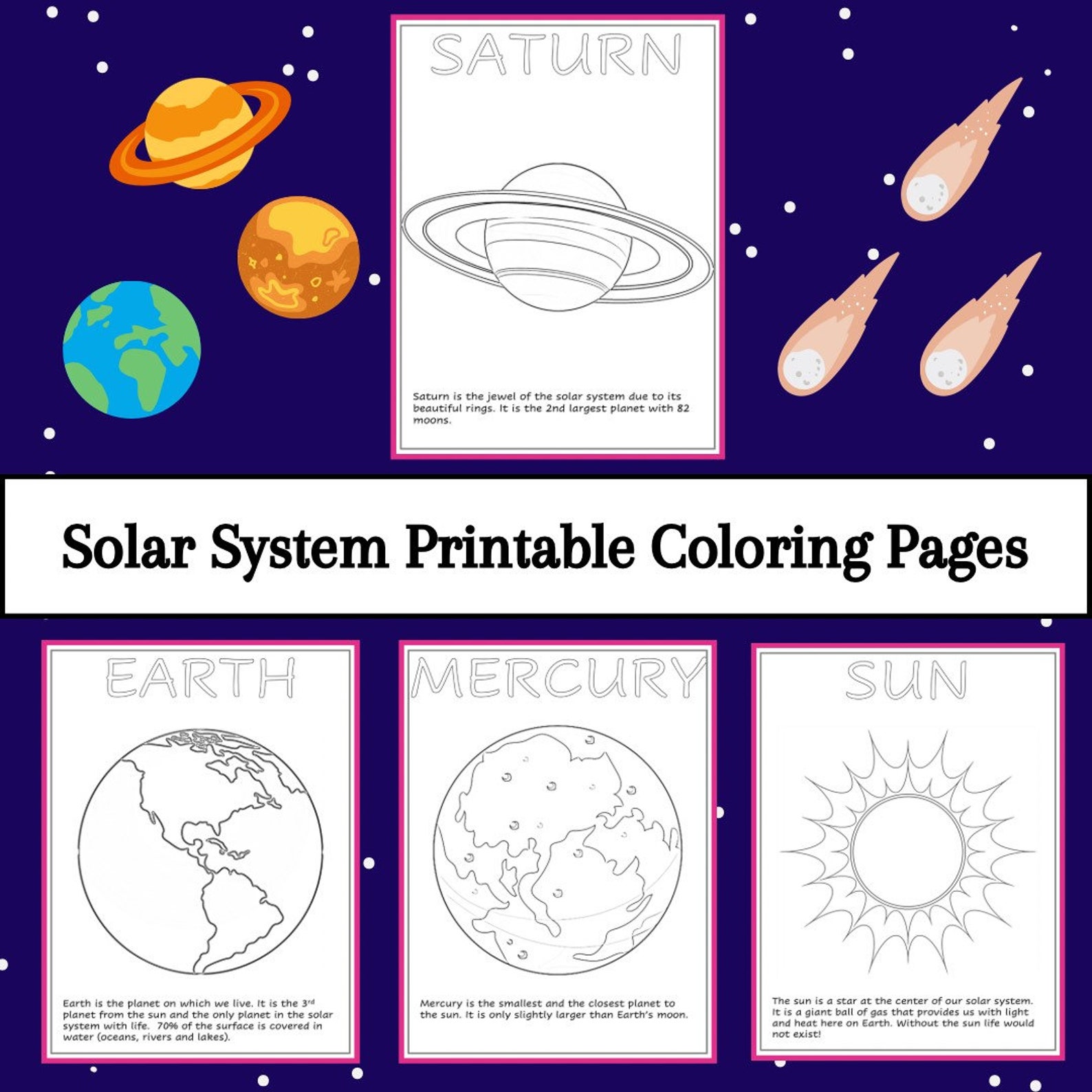 Solar System Printable Coloring Book Pages for Kids in Preschool ...