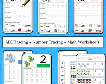 Preschool Learning Printable Bundle – ABC Tracing, Number Tracing, Basic Math Activities