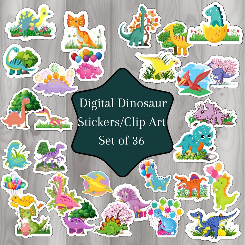 Dinosaur Printable Stickers Clip Art PNG for Digital or - Etsy