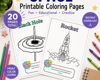 Space coloring pages of kids (20 pages total)