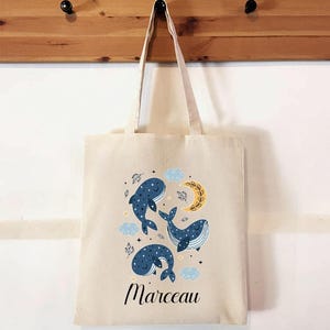 Tote bag personnalisé Baleines pour crèche ou ecole
