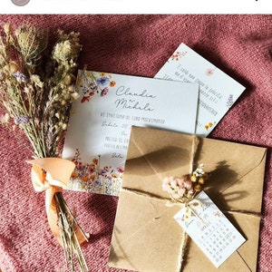 Partecipazioni di matrimonio, inviti nozze con fiori di campo, save the date kraft