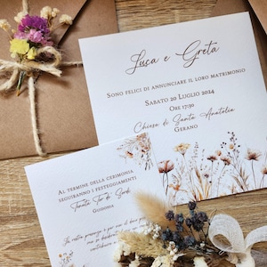 Partecipazioni di nozze  invito matrimonio personalizzabile, country busta kraft fiori secchi
