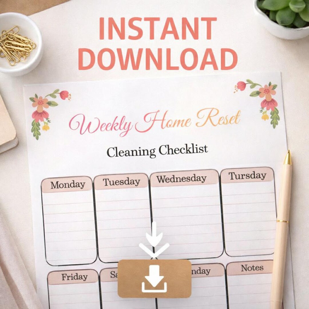 Weekly Cleaning Checklist Printable A4 PDF, Home Reset Planner ...