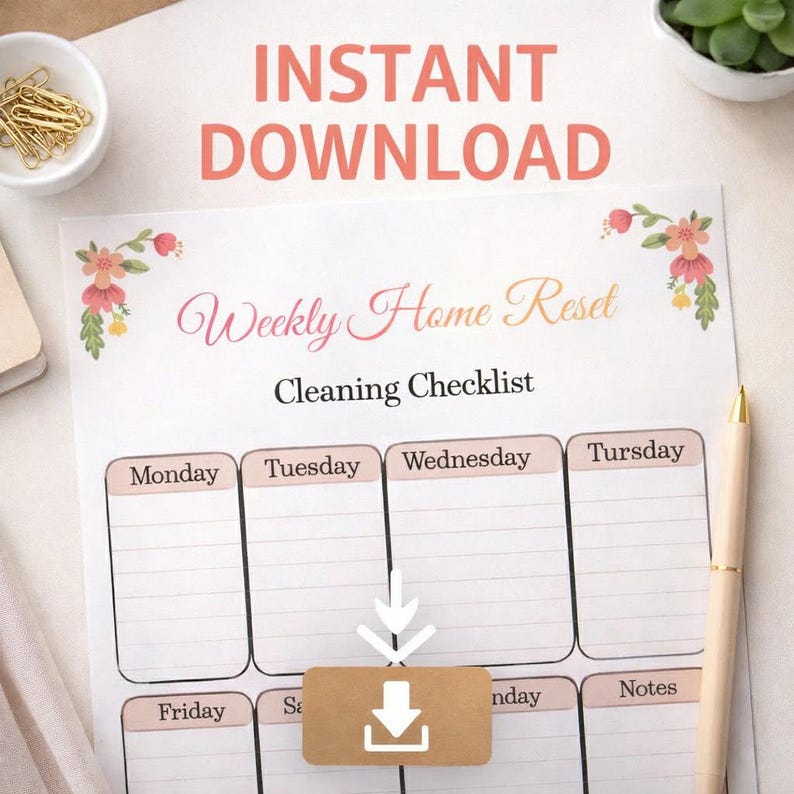 Weekly Cleaning Checklist Printable A4 PDF, Home Reset Planner ...