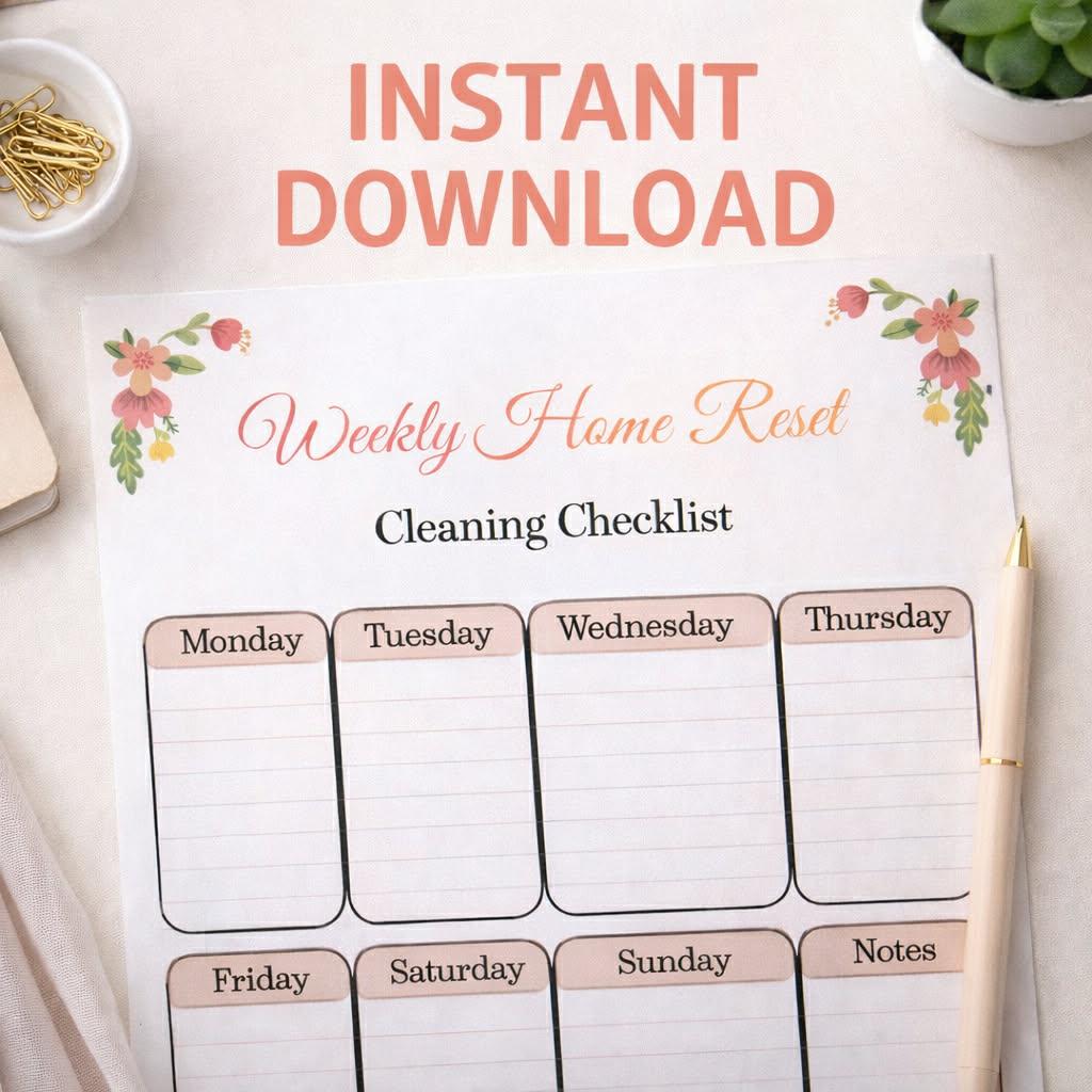 Weekly Cleaning Checklist Printable A4 PDF, Home Reset Planner ...