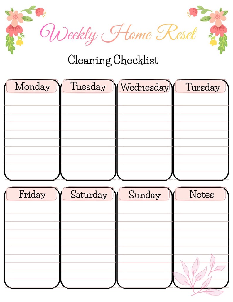 Weekly Cleaning Checklist Printable A4 PDF, Home Reset Planner ...
