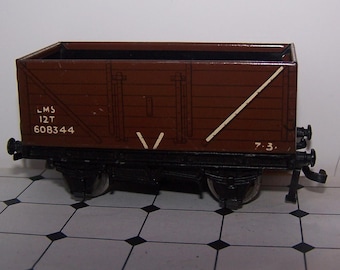 Vintage Hornby Dublo LMS Goods Wagon, Brown Tin Plate, OO Gauge