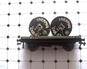 Model Railway,  Low sided Wagon, Cable Drums, Hornby Dublo, Tin Plate, OO Gauge, Vintage,