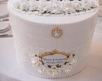 Elegant White & Gold Floral Wedding Card Box: Custom Envelope Keepsake