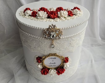 Wedding Card Box, Red and White Reception Card Holder, Wedding Box Personalized, Money Box Card