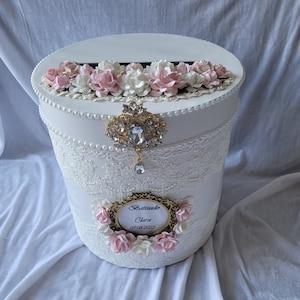 Boîte pour cartes de mariage blanche et rose, Boîte pour enveloppes, Boîte pour cartes de remerciement, Chic élégant
