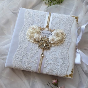 Elegant White Gold Photo Album - Customizable, Perfect for Weddings and Special Memories, Photo Album with Blank Pages